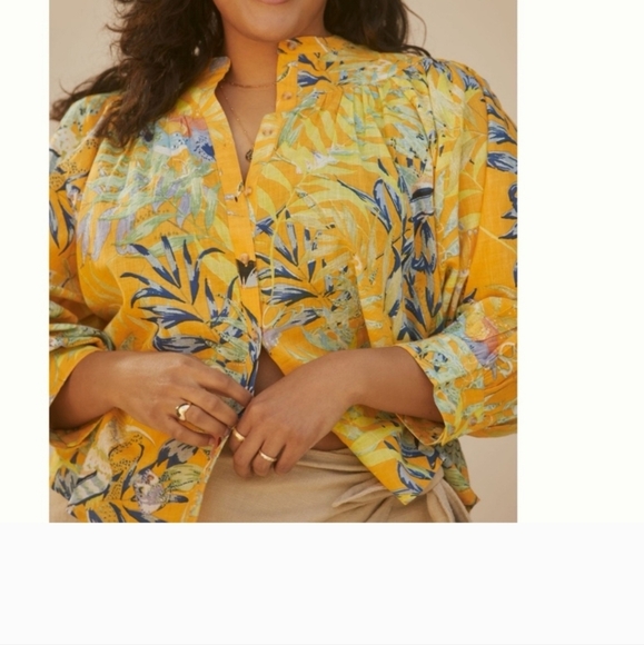 Anthropologie Maeve Puff-Sleeved Floral Butterfly Parrot Buttondown Shirt XS - Picture 11 of 11
